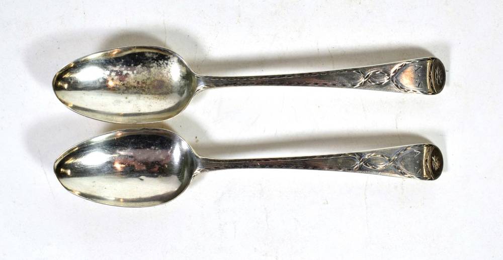 Lot 239 - A pair of George III silver table spoons, John Langlands I & John Robertson I, Newcastle circa...