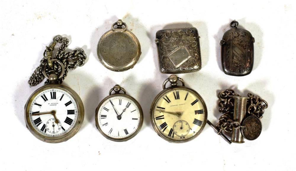 Lot 240 - Four various silver cased pocket watches; two silver vesta cases etc