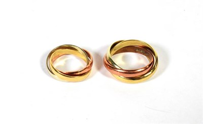 Lot 244 - Two 9 carat tri-colour gold Russian band rings, finger sizes K1/2 and Q