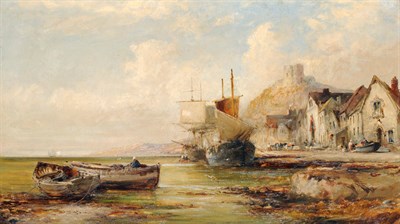 Lot 908 - Attributed to William Edward Webb (1862-1903) Beach Scene with Fishing Boats and Figures at Low...