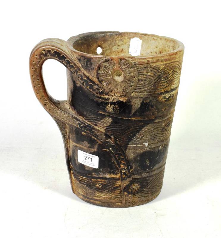 Lot 271 - A Scandinavian carved peg tankard (cover lacking)
