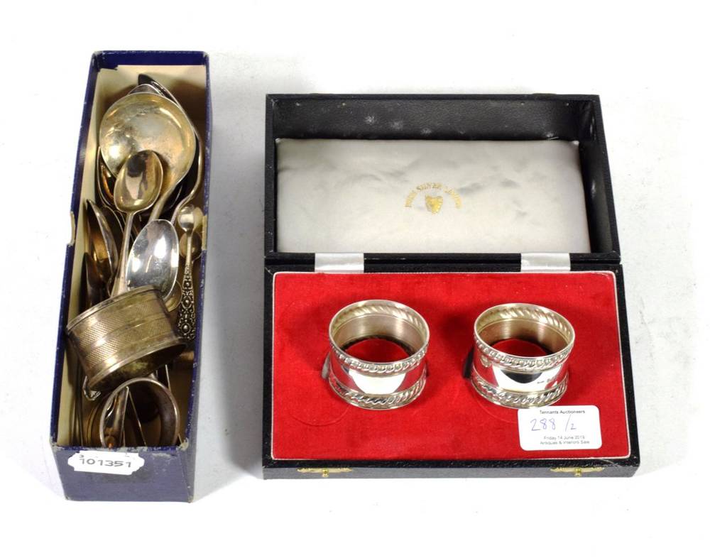 Lot 288 - A pair of George III silver spoons and assorted silver spoons