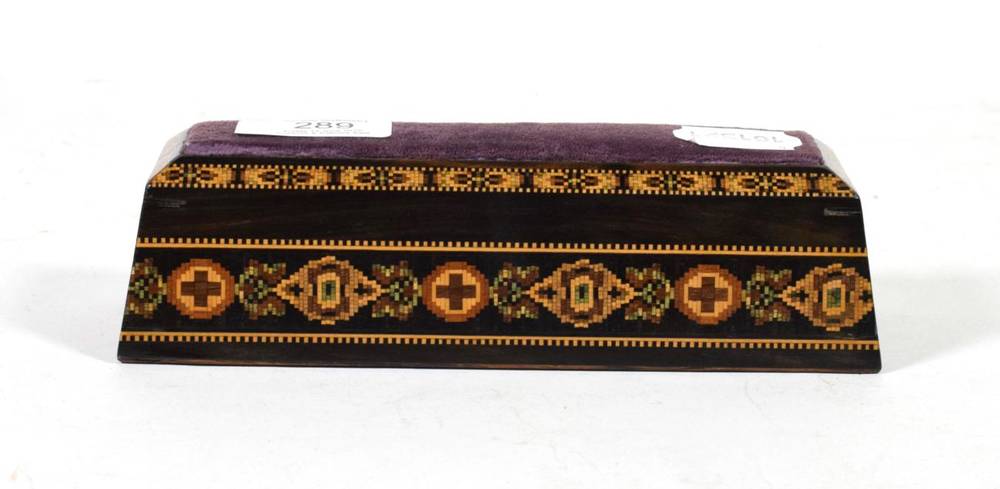 Lot 289 - A 19th century rosewood Tunbridge ware pin cushion of rectangular form