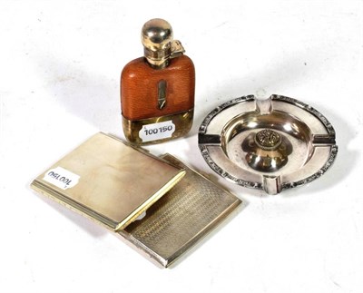 Lot 294 - Two silver cigarette cases; an ashtray and hip flask