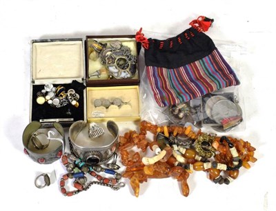 Lot 299 - A quantity of costume jewellery including Victorian shirt buttons; a bangle stamped '925'; unmarked