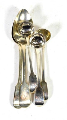 Lot 309 - A set of three Victorian provincial silver fiddle pattern toddy ladles, William Rawlings Sobey,...