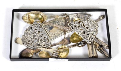 Lot 313 - A group of small silver items to include: a nurse's buckle; a Victorian card case, Birmingham 1893