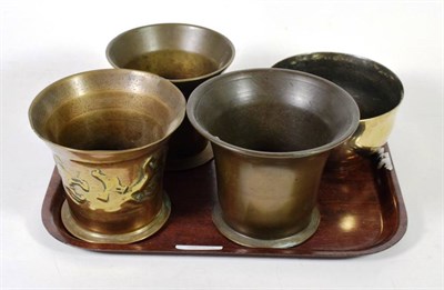 Lot 318 - Three 18th century and later bronze mortars and a further dish (4)