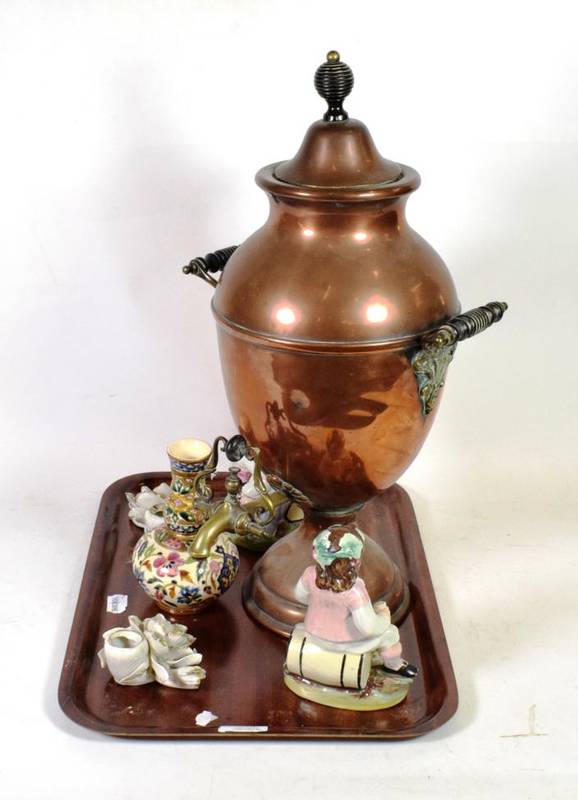 Lot 319 - A copper samovar; a Hungarian vase; a pair of Casa Pupo of London candle holders; and two...