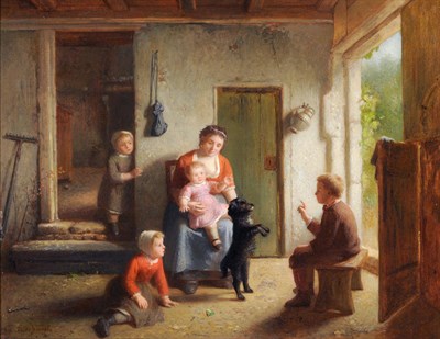 Lot 915 - Theodore Bernard de Heuvel (1817-1906) Flemish "L'Education duchien" Signed, inscribed on...