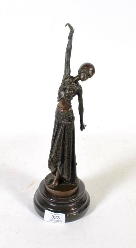 Lot 323 - After Chiparus, bronze figure of a dancer, on stepped circular marble base
