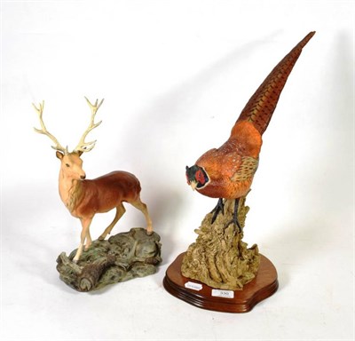 Lot 330 - Beswick Stag, model No. 2629, golden brown satin matt and a Wildtrack model of a pheasant by A...