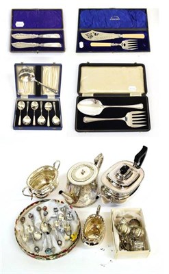 Lot 337 - A quantity of silver plate including a three piece tea service, fish servers etc (on two trays)