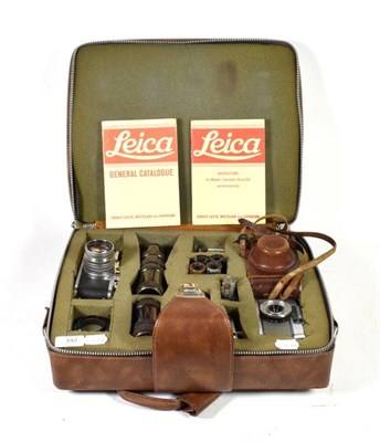 Lot 342 - A Leica IIIF black dial; with Summarit 5cm 1.5 and 135 lens; and an Olympus pen etc