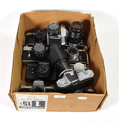 Lot 347 - Ten various SLR cameras including Nikon FT; Praktica FX2; Praktica Flex etc