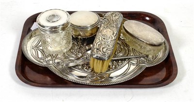 Lot 357 - A silver dressing table tray, William Aitkin, Birmingham 1905; various further dressing table items