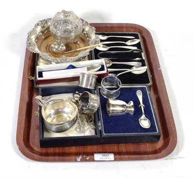 Lot 360 - Assorted silver items to include: a cream jug; Georgian toddy ladle, Edward Mayfield, London...