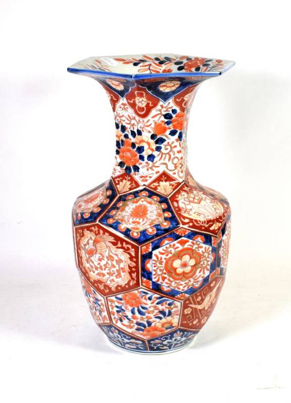 Lot 365 - A Japanese Imari vase of hexagonal baluster form