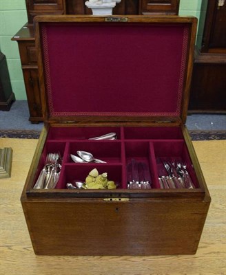 Lot 373 - A good oak canteen inset with a blank brass cartouche, containing a good quantity of plated...