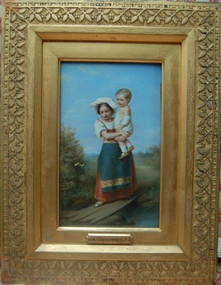 Lot 921 - Luigi Gregori (d.1883) Italian Italian Girl holding a Child, crossing a stream Signed, inscribed on