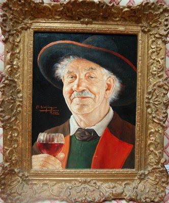 Lot 922 - Otto Eichinger (1922-2004) Austrian "Austrian Peasant with a Glass of Red Wine" Signed and...