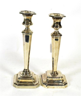 Lot 396 - A pair of silver candlesticks, James Dixon & Sons, Sheffield, with presentation inscription...