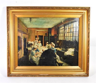 Lot 1004 - British School (20th century) Supper below stairs, oil on canvas, 42cm by 52.5cm