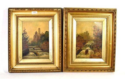 Lot 1009 - English School (19th century) A pair of naive river landscapes, oil on canvas, both 26.5cm by...
