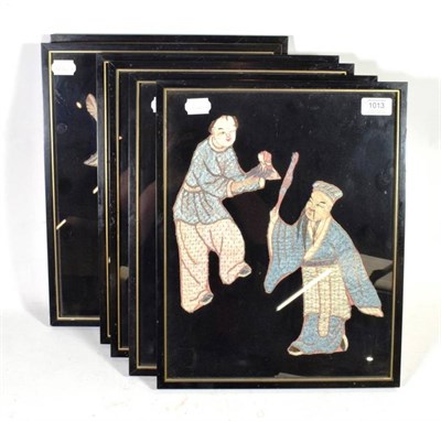Lot 1013 - A set of six Chinese silk pictures