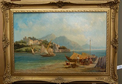 Lot 924 - William Raymond Dommersen (1850-1927) Dutch Mediterranean Scene with Figures and Fishing Boats...