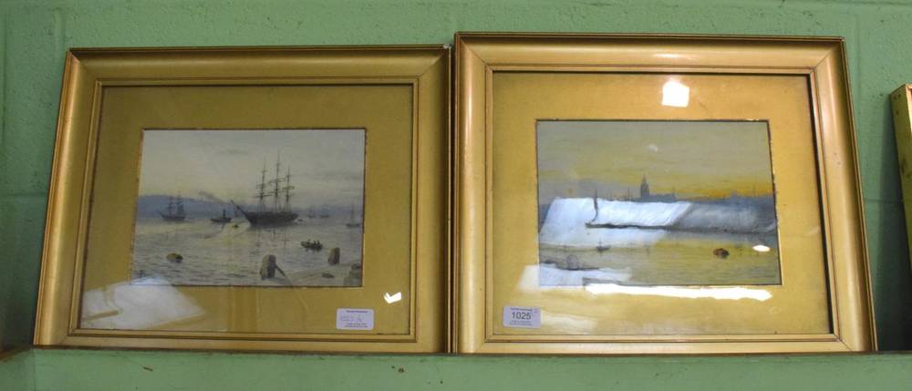 Lot 1025 - Thomas Crane (19th century) ''Evening on the Mersey'' and ''Sunset at Aberdeen'', signed...