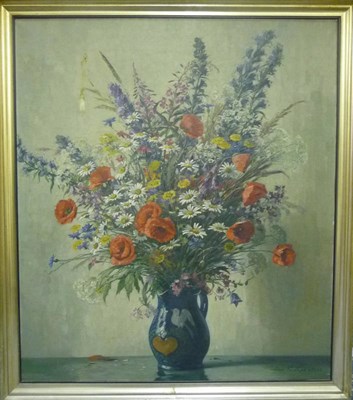 Lot 926 - Hans Prentzel (1880-1956) Still Life of Wild Flowers in a Blue Vase Signed and dated 1936,...