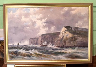 Lot 1038 - C Hulk (20th century) A ship being rescued off Bradda Head, signed, oil on canvas, 50cm by 75cm