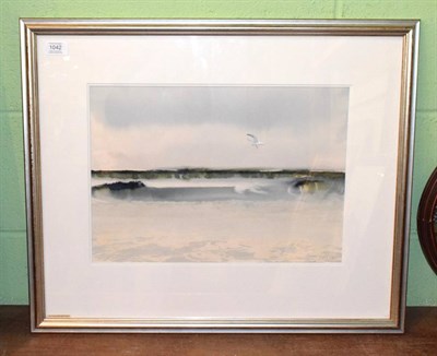 Lot 1042 - Bill Wright (1931-2016) ''Wind Broken Waves From The Mull of Kintyre'', signed, watercolour,...