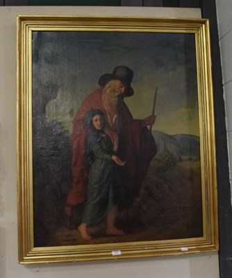 Lot 1071 - 19th century, Portrait of a traveller with girl, oil on canvas