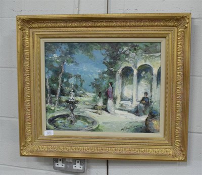 Lot 1073 - Michael D'Aguilar (1924-2011) ''Dans le Jardin'', signed and inscribed verso, oil on board...