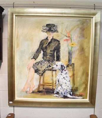 Lot 1074 - Barclay (Contemporary) An elegant lady seated with a Dalmatian, signed, oil on canvas
