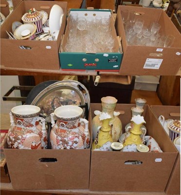 Lot 1082 - Five boxes of decorative household ceramics and glass including Spode, Royal Crown Derby,...