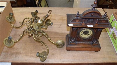 Lot 1084 - An oak cased striking mantle clock, possibly Thos. Fattorini's 'Burgler' alarm clock and a six...