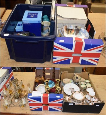 Lot 1086 - A quantity of teawares, a light fitting, a collector's plate; oak candlesticks etc