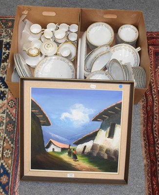 Lot 1089 - Noritake and Paragon part services (two boxes) and J Vela (20th Century) Peruvian, 'Sunset in...