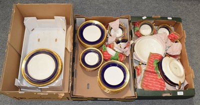 Lot 1098 - Aynsley dinner service, blue, white and gold (in three boxes)