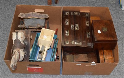 Lot 1102 - Various 19th century boxes, together with a 19th century model horse and cart, etc
