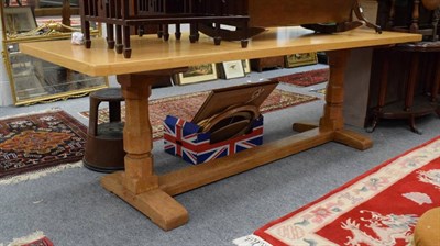 Lot 1151 - English oak refectory table, raised on faceted baluster legs