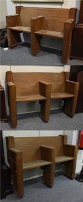 Lot 1165 - Three linen fold carved English oak priory double benches