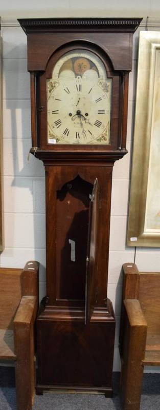 Lot 1166 - ~ A mahogany eight day longcase clock, arch painted dial signed Jno Dobie, Tanfield, dial arch with