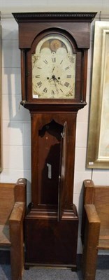 Lot 1166 - ~ A mahogany eight day longcase clock, arch painted dial signed Jno Dobie, Tanfield, dial arch with