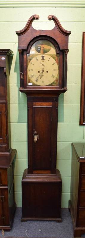 Lot 1198 - ~ An oak and mahogany eight day longcase clock, arch painted dial signed Thos Bolton,...