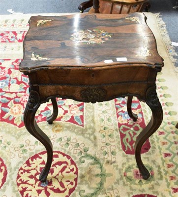 Lot 1235 - A 19th century brass and hard stone inlaid rosewood sewing table