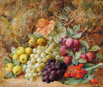 Lot 945 - George Clare (c.1830-1900) Still Life of Fruit against a Mossy Bank Signed, oil on canvas, 46cm...